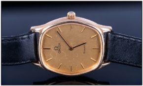 Gents 9ct Gold Omega Wristwatch, Quartz Movement, Leather Strap A/F