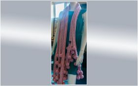 Authentic Passigatti Long Pink Scarf. Knitted with Bauble Finish.