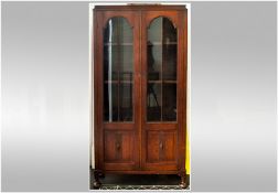 Double Door Oak Glazed Front Cabinet with 2 raised panel cupboards below. 60 inches high  and 30