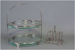 Silver Plate and Glass Two Tier Cakestand, two clear glass ovals in a simple plated stand, 9.75