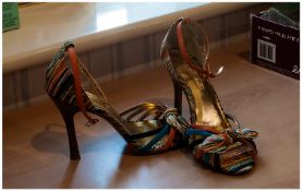 Spot On Ladies Designer Shoes Size 4. Multi Colour With a Heel In Good Condition, Open Toe with Bow