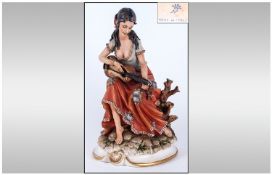 Capodimonte Signed Figure ` Gypsy Dancer ` Signed Contese. Height 11.5 Inches, WIth Original