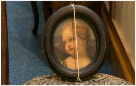 18/19th Century Oil Painting On Panel of a girls head in the French style. unsigned. With black