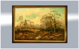 W Reeves Signed Oil on Board, Country Landscape in gilt frame. 30 by 28 inches.