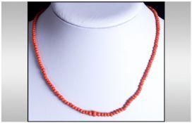 Coral Small Bead Necklace, slightly graduated, small rondelles of coral forming a delicate