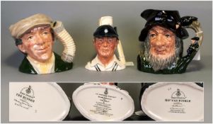 Royal Doulton Character Jugs, 3 in total, 1. `The Busker` D6775 7`` in height, 2. `Rip Van Winkle`