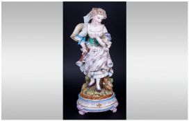 French Coloured Parian Figure of a Female Butterfly Collector dressed in 18thC summer attire with a