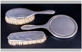 Edwardian Silver Three Piece Ladies Dressing Table Set. Hallmark Chester 1913, with Swags and