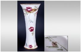 James Macintyre William Moorcroft Signed Flared Vase, Circa 1907, Rose Garland Design On White