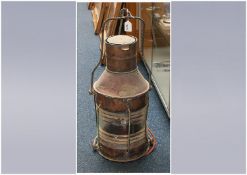 Large Copper Ships Lantern, Griffiths & Sons, Birmingham NUC (Not Under Command). Height 65cm,