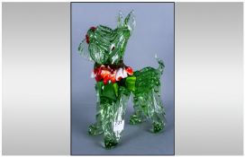 Murano Large Handmade Glass Novelty Figure Of A Dog, green colourway. Excellent condition. 11.5``