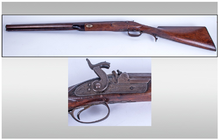 Early 19thC Percussion Rifle, Steel Barrel, Trigger, Guard & Hammer With Walnut Stock, Lock Plate