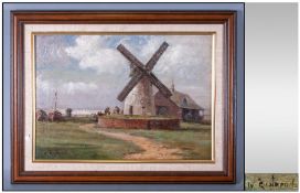 Walter Eastwood 1867-1943 `Windmill Lytham Green` oil on canvas. Signed. 13.5x9.5``