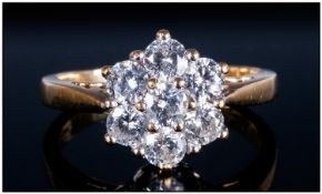 18ct Gold Diamond Cluster Ring Set With 7 Round Modern Brilliant Cut Diamonds In A Flowerhead