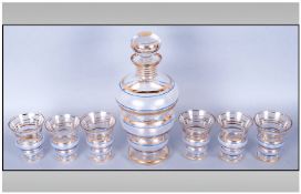 1930`s Glass Decanter Set Comprising Six Glasses And Decanter, All Of Lobed Conical Form With