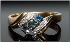 Ladies 18ct Gold Set Diamond and Sapphire Dress Ring. Marked 750. 5 grams.