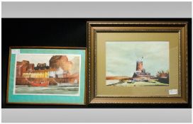 Two Watercolours comprising 1.  `Seahouses, Northumberland` in wood frame. 14.5 by 10.5 inches.