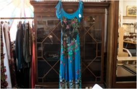 Save The Queen Designer Ladies Dress Made in Italy. Size Large. Blue Dress with  ribbon straps and