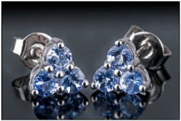 Tanzanite Triangular Cluster Earrings, each cluster stud, with post and push back fittings, in