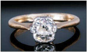 Antique 18ct Gold and Platinum Set Single Stone Diamond Ring, The Cushion Cut Diamond of Good