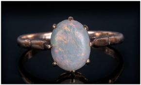 9ct Gold Dress Ring Set With A Single Polished Opal, Fully Hallmarked Ring Size P