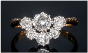 Antique - Ladies 18ct Gold Set Diamond Ring, The Central Old Cut Diamond Below a Further 5 Old Cut