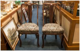 Pair Of Early 20th Century Mahogany Dining Chairs, Floral Upholstered Sheets