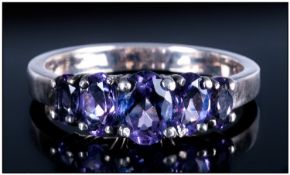 Silver Amethyst Dress Ring, 5 Graduating Amethysts, Stamped Thailand 925, Ring Size T½