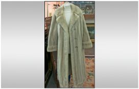 Platinum Shadow Stripe Full Length Mink Coat, self-lined collar with revers, horizontal cuffs with