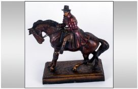 A Vintage Hand Painted Figure of ` Dick Turpin ` Highwayman On His Horse, Black Bess. Stands 9