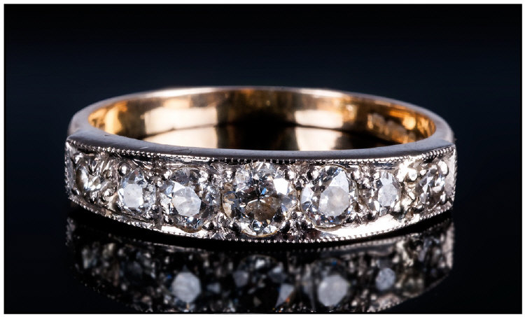 14ct White Gold Diamond Eternity Ring, Set With 7 Graduated Round Brilliant Cut Diamonds, Fully