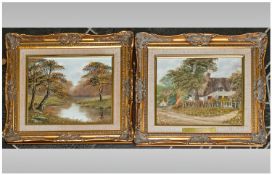 Keith Sutton Original Framed Oil on Board Titled `The Long Parish Hampshire` and Autumn Glory.