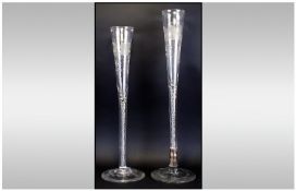 Very Rare Pair of Extremely Large Antique Early Victorian Exhibition Hock Flutes, The Bowls Finely