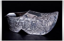 Dutch - Early 20th Century Silver Ash Tray In The Form of a Dutch Clog. Decorated with Embossed