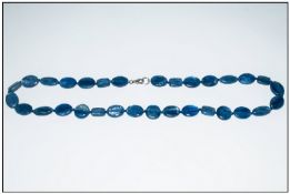 Himalayan Kyanite Necklace, a strand of the rich blue gemstones with a frosted silvery shimmer