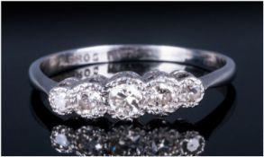 Antique - Ladies 18ct White Gold Set - Five Stone Diamond Ring, The Cushion Cut Diamond of Good