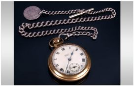 Smiths Empire - Vintage Metal Open Faced Pocket Watch. Fitted To a Silver Albert Chain and Coin.
