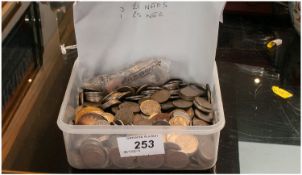 Box Comprising Low Value Coins & 3 One Pound Notes