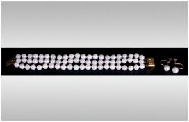 Cultured Pearl Bracelet, 3 Strands With 9ct Gold Clasp Together With A Pair Of 9ct Gold Pearl