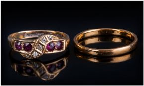Edwardian 18ct Gold Set, Garnet and Diamond Ring. Fully Hallmarked + a 22ct Gold Wedding Band, 2