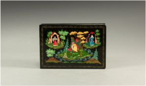 Russian Lacquered Box with hand painted scene to the lid, titled in Cyrillic script, `Princess