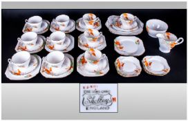 Shelley 1940`s 49 Piece Tea Service `Wisteria` Pattern number 0151 with brown, orange & green print