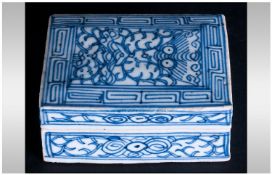 Chinese Qing Dynasty - Period Lidded Blue and White Trinket Box, The Box has an Inscription Scored