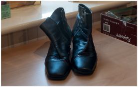 Ladies Lotus Pair of Boots Size 8. Black Leather with a Square Heel and a Red Stripe. In Good