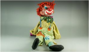 Clown Hand Puppet, plastic composition head with googly eyes and opening and closing mouth, worked