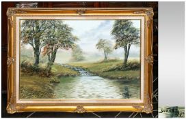 Keith Sutton Original Framed Oil on Board Titled `Country Landscape Scene`. Signed and Dated 1993