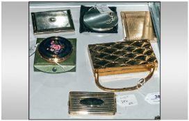 3 Compacts Including Evans Elegance Gilt Set With Handle, 2 Stratton, One With Floral Design