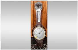 Oak Cased Barometer, 1930`s Aneroid, Round Steel Dial.