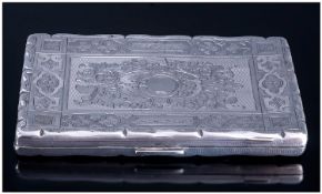 Victorian - Fine Silver Hinged Card Case with Chased Decoration and Vacant Cartouche. Hallmark