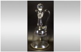 Bell Shaped Glass Decanter with applied strap handle, partially faceted neck, etched bands to the